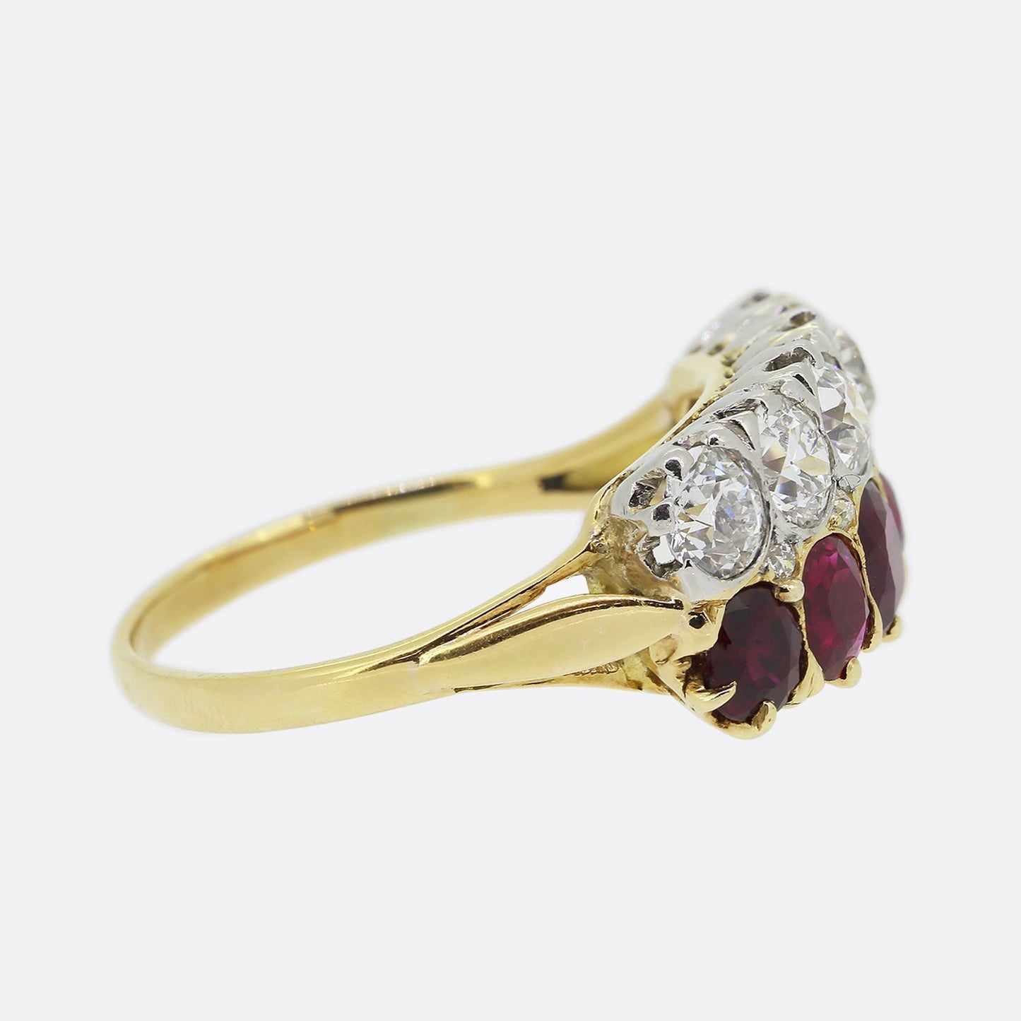 Antique French Ruby and Diamond Two Row Ring