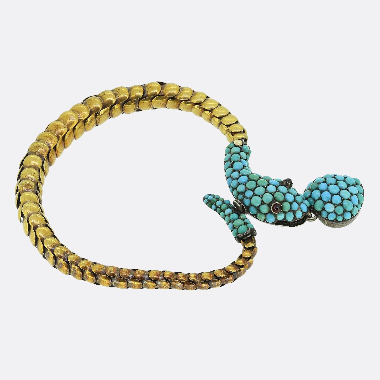 Victorian Turquoise and Ruby Snake Bracelet