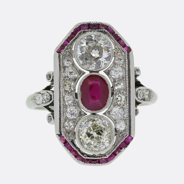 Art Deco Ruby and Diamond Dress Ring