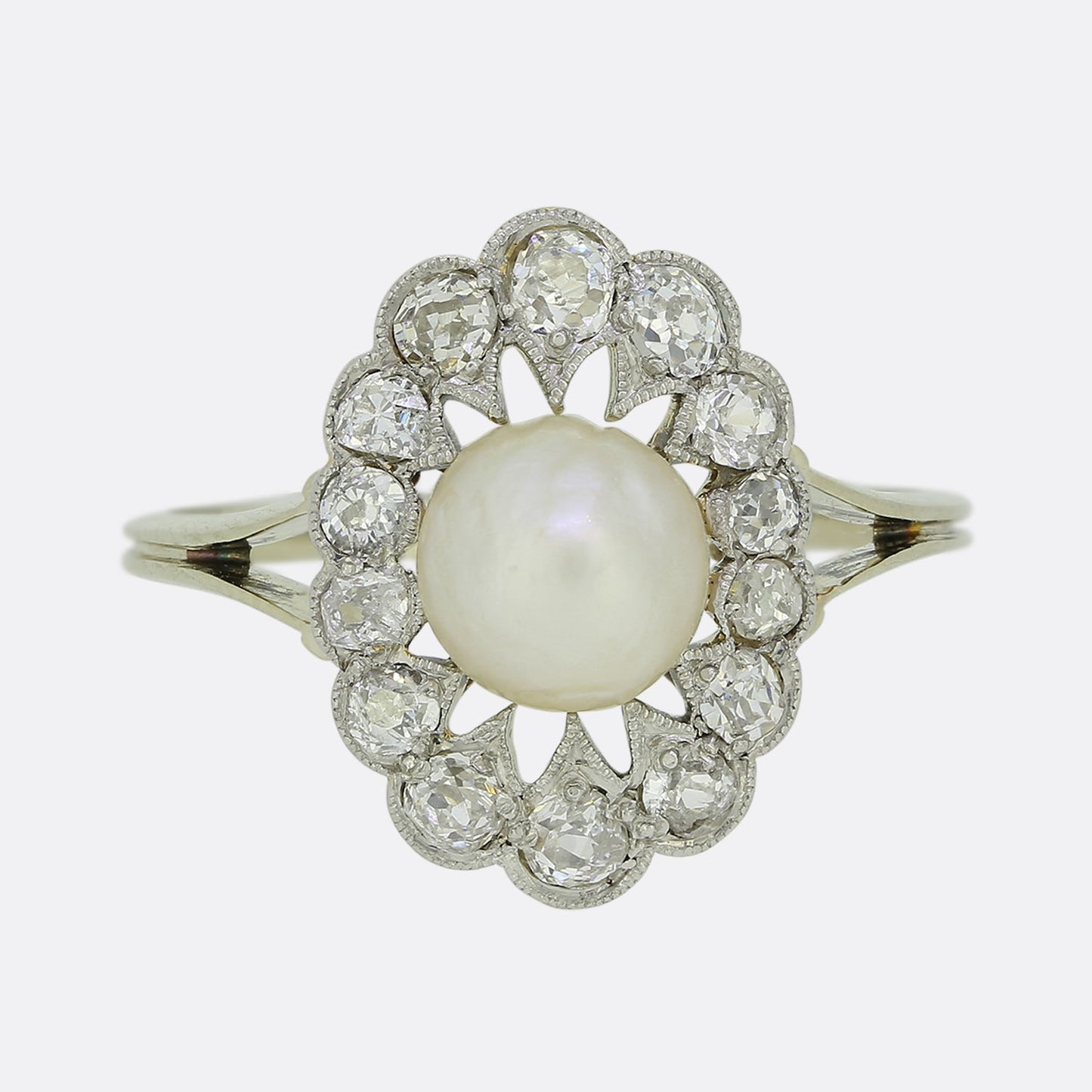 Victorian Natural Pearl and Diamond Cluster Ring
