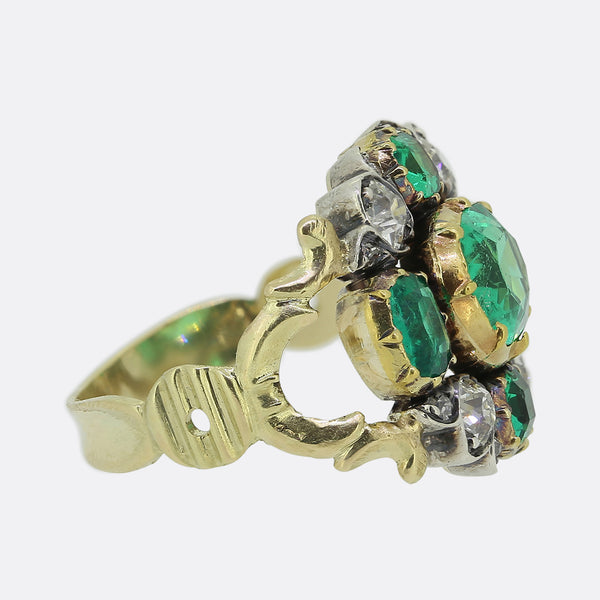 Georgian Emerald and Diamond Cluster Ring