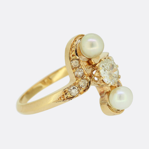 Belle Époque Pearl and Diamond Ring