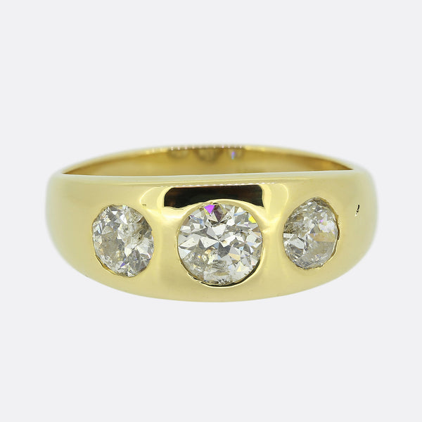 Vintage Old Cut Diamond Three Stone Gypsy Ring