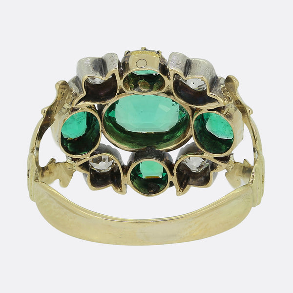 Georgian Emerald and Diamond Cluster Ring