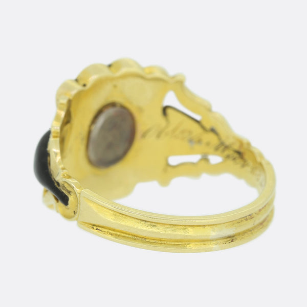 Georgian Pearl, Diamond and Enamel Mourning Locket Ring