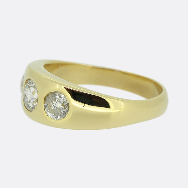 Vintage Old Cut Diamond Three Stone Gypsy Ring
