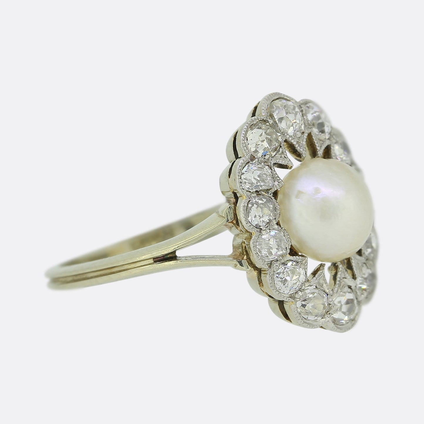 Victorian Natural Pearl and Diamond Cluster Ring