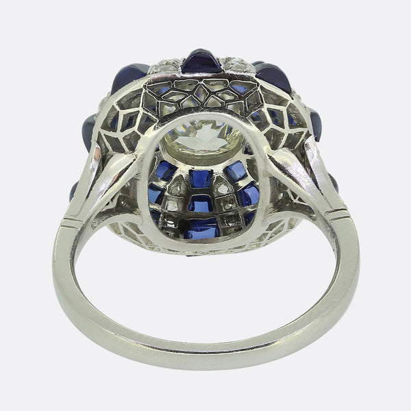 Art Deco Style Sapphire and Diamond Cluster Bombe Ring