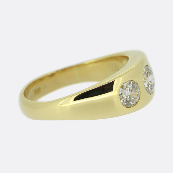 Vintage Old Cut Diamond Three Stone Gypsy Ring