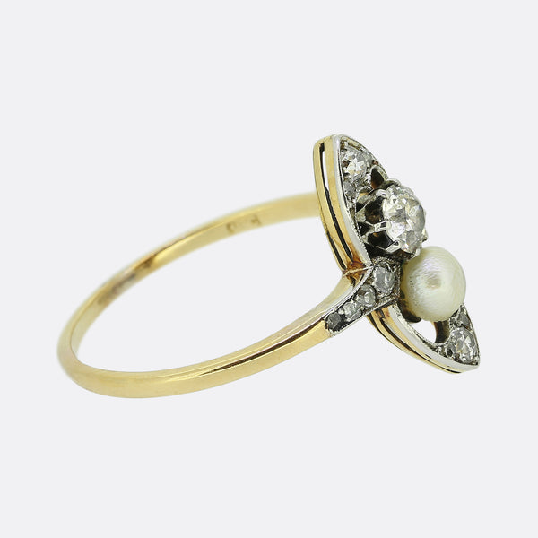 Victorian Pearl and Diamond Navette Ring
