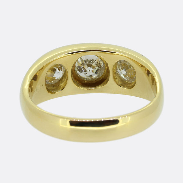 Vintage Old Cut Diamond Three Stone Gypsy Ring