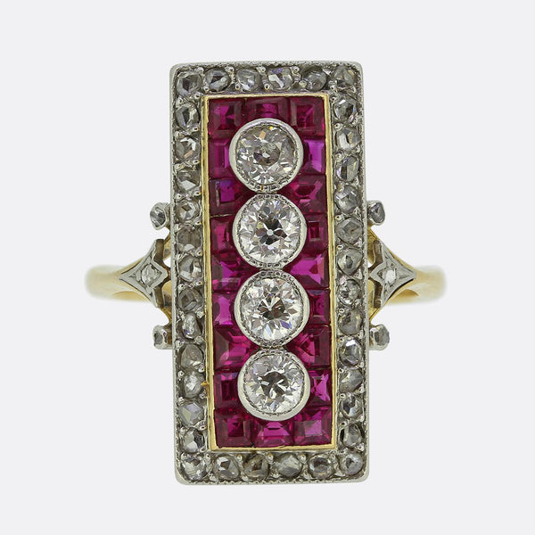 Art Deco Ruby and Diamond Plaque Ring