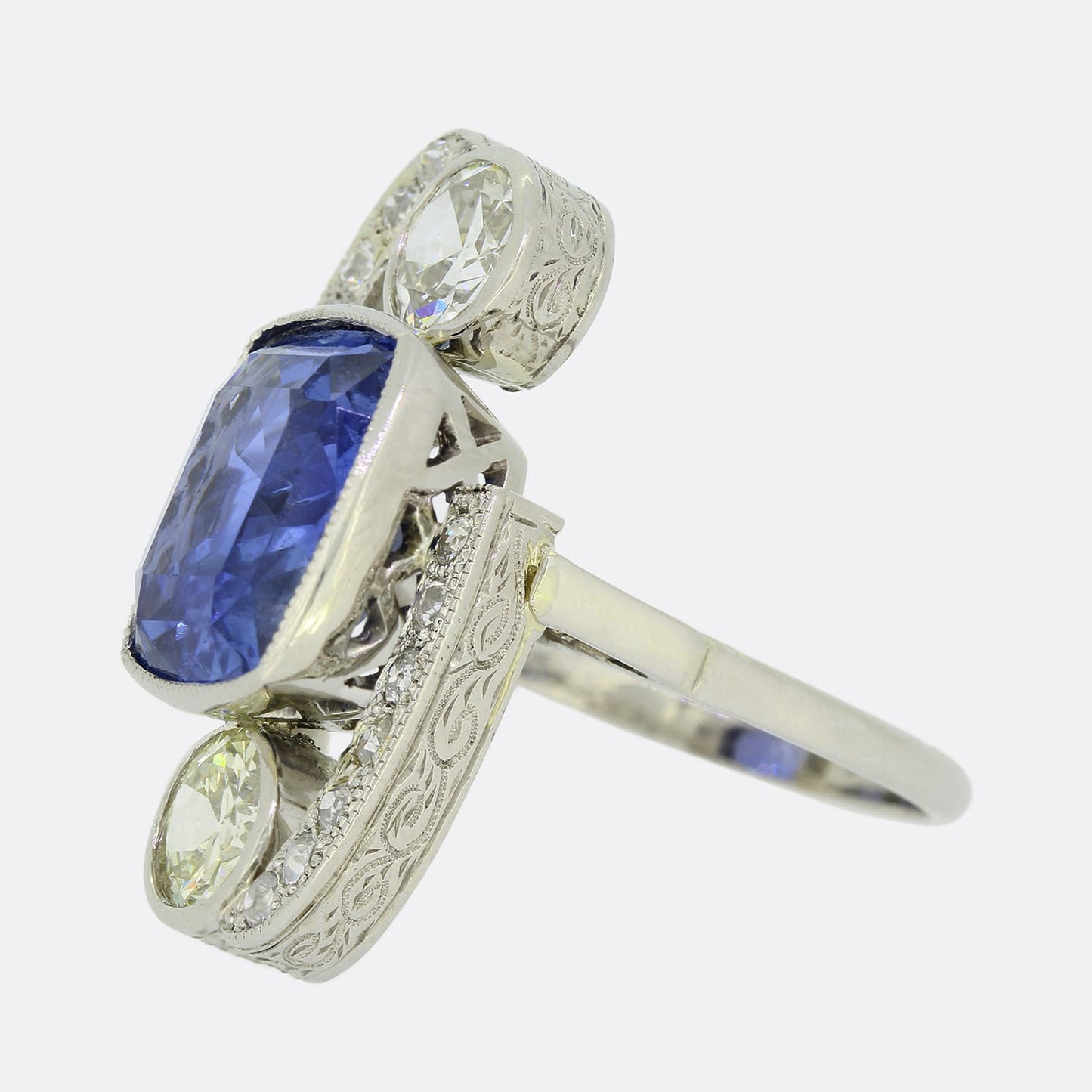 Art Deco 9.20 Carat Unheated Ceylon Sapphire and Diamond Ring