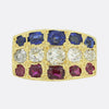 Edwardian Ruby Sapphire and Diamond Three Row Ring