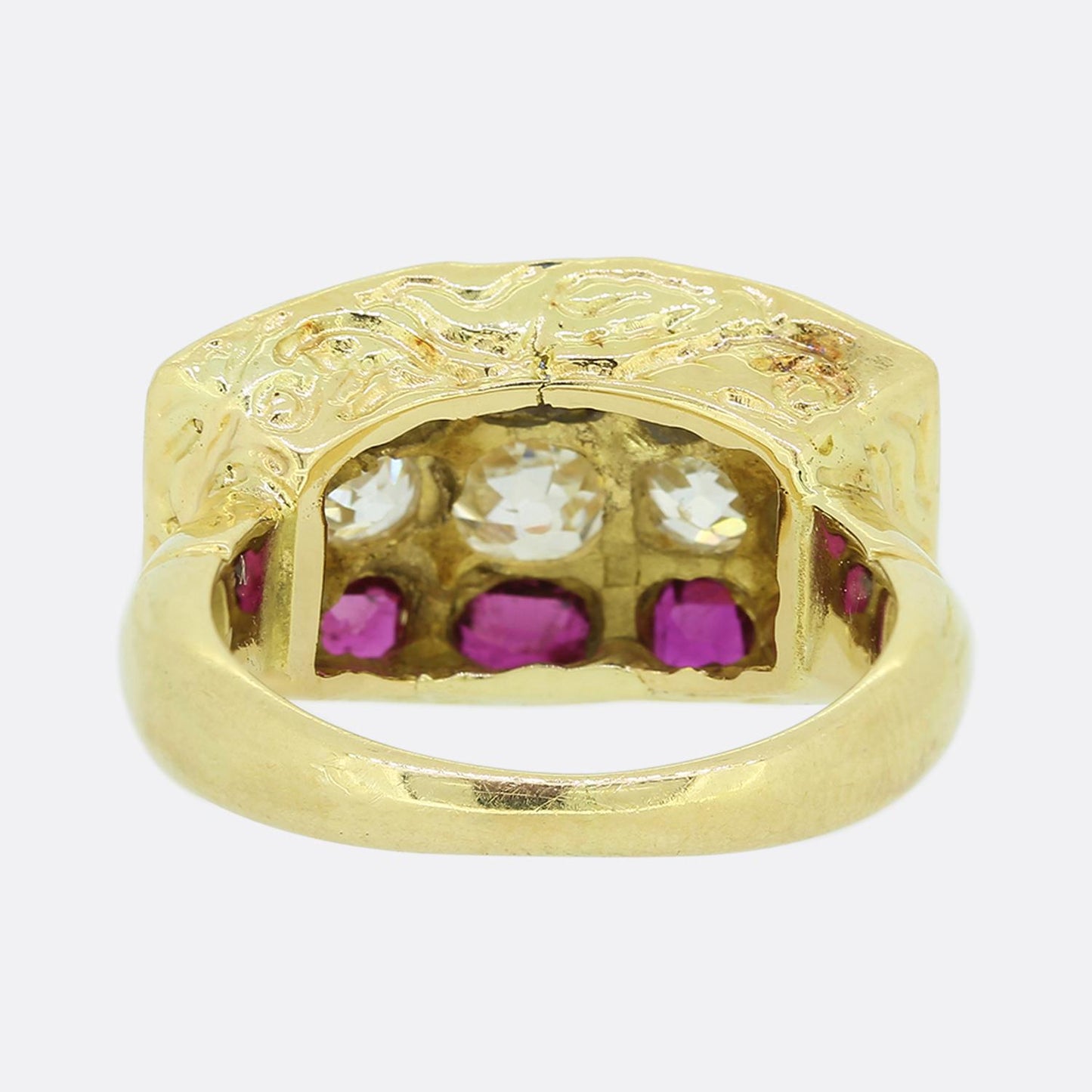 Edwardian Ruby Sapphire and Diamond Three Row Ring