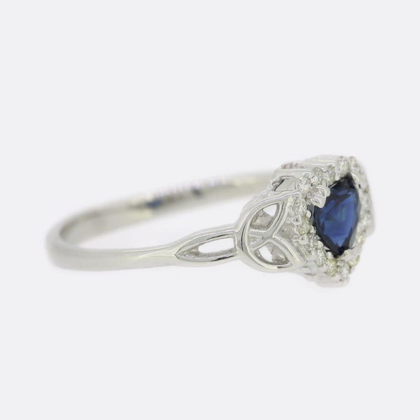 Sapphire and Diamond Heart Cluster Ring