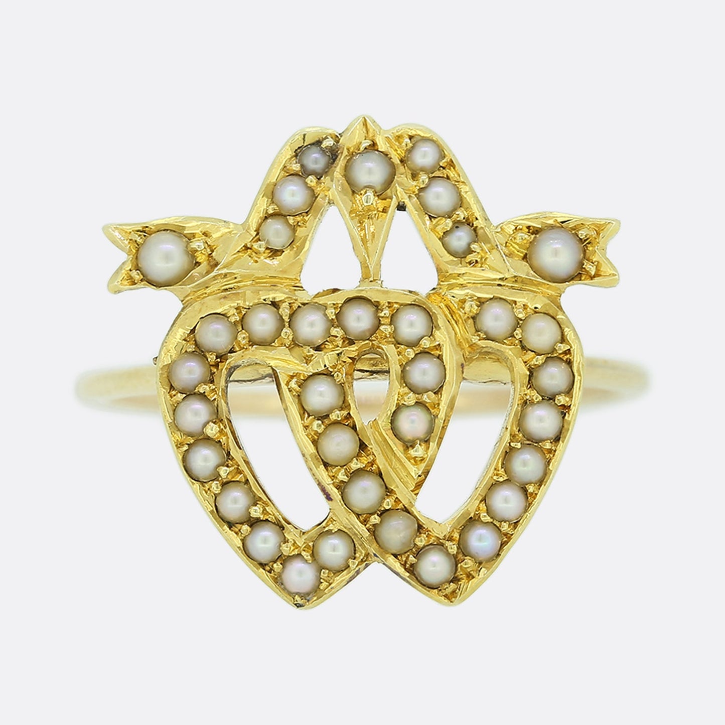 Victorian Pearl Double Heart Ring