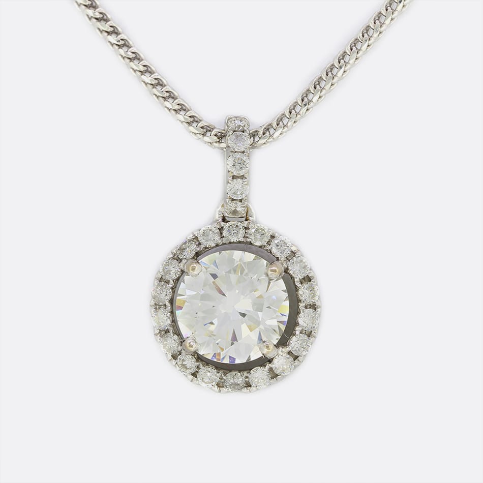 1.60 Carat Diamond Halo Pendant Necklace