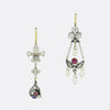 Victorian Clover and Fleur-De-Lis Diamond Drop Earrings
