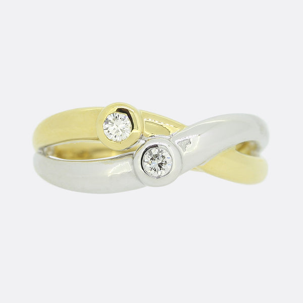 0.10 Carat Two Stone Diamond Crossover Ring