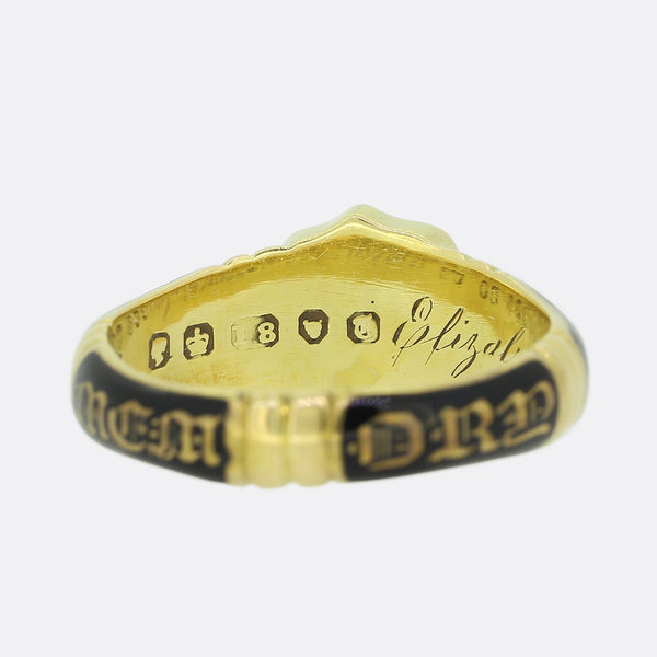 Victorian 1850s 'In Memory Of' Enamel Mourning Band Ring