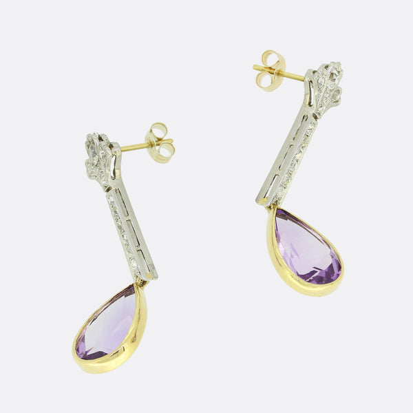 Victorian Amethyst and Diamond Drop Earrings