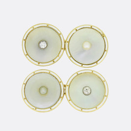 Art Deco Mother Of Pearl Diamond and White Enamel Cufflinks