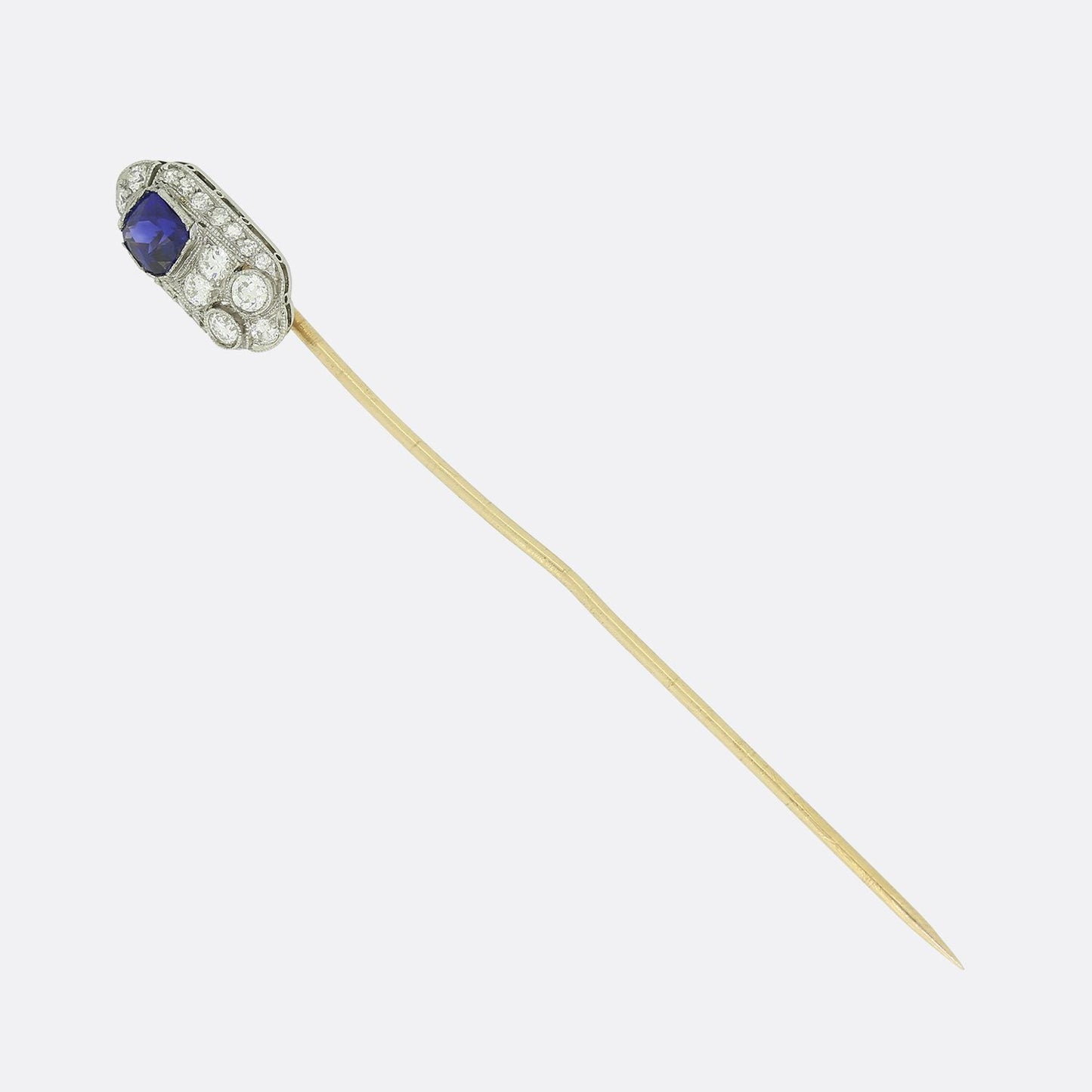 Art Deco 0.61 Carat Ceylon Sapphire and Diamond Stick Pin