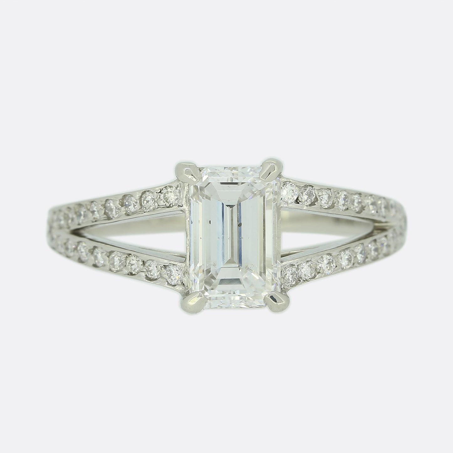 1.01 Carat Emerald Cut Diamond Split Shank Ring
