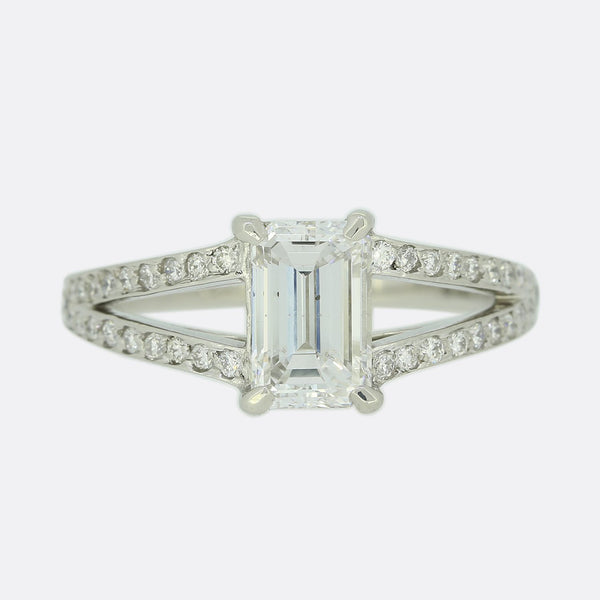 1.01 Carat Emerald Cut Diamond Split Shank Ring