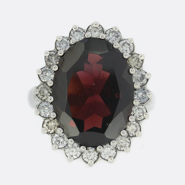 Garnet and Diamond Cluster Ring