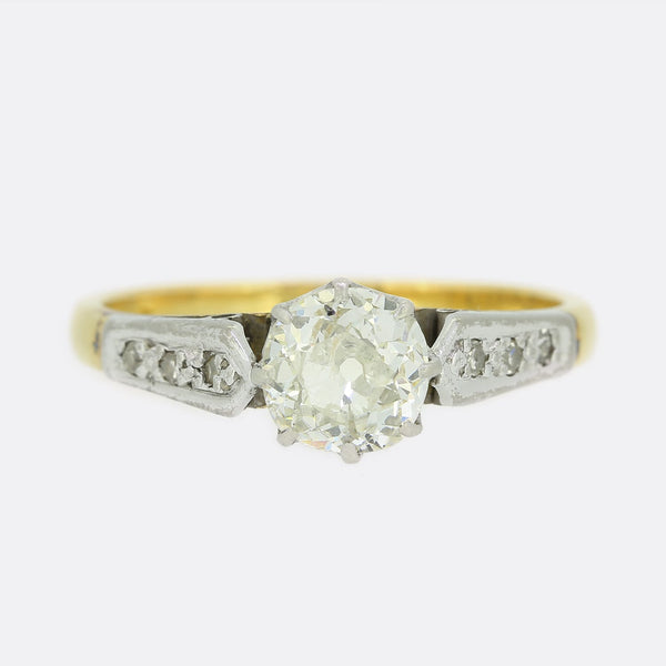 Edwardian 0.85 Carat Diamond Solitaire Engagement Ring