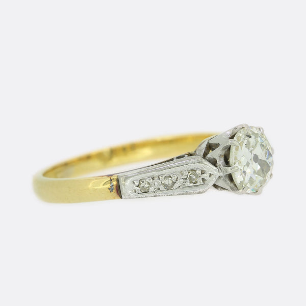Edwardian 0.85 Carat Diamond Solitaire Engagement Ring