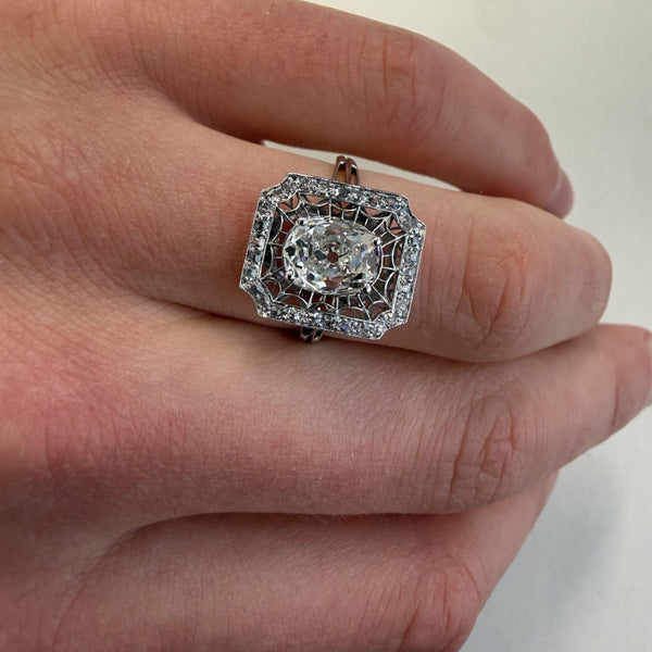 Art Deco Old Cushion Cut Diamond Engagement Ring