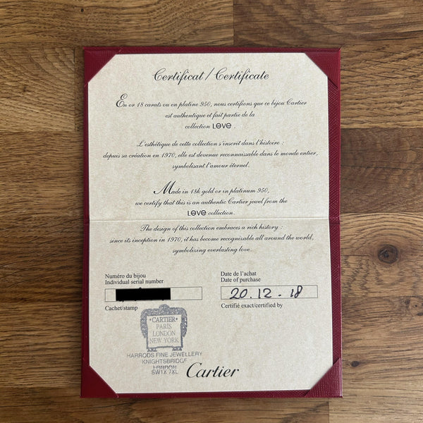 Cartier Classic LOVE Bangle Size 17
