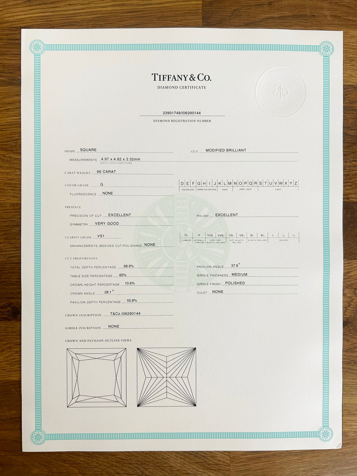 Tiffany & Co. 0.66 Carat Princess Cut Diamond Solitaire Ring