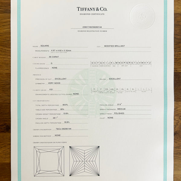 Tiffany & Co. 0.66 Carat Princess Cut Diamond Solitaire Ring