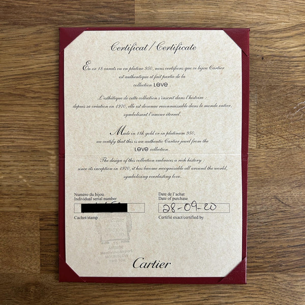 Cartier LOVE Cuff Bangle Size 19
