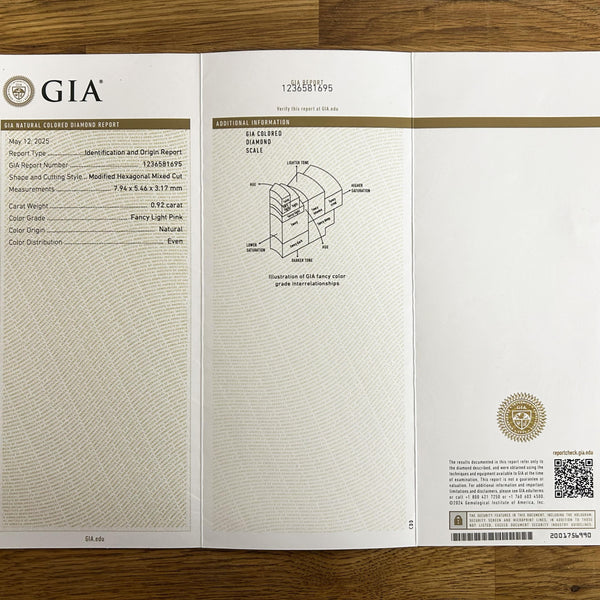 0.92 Carat Hexagonal Natural Fancy Light Pink Diamond Ring