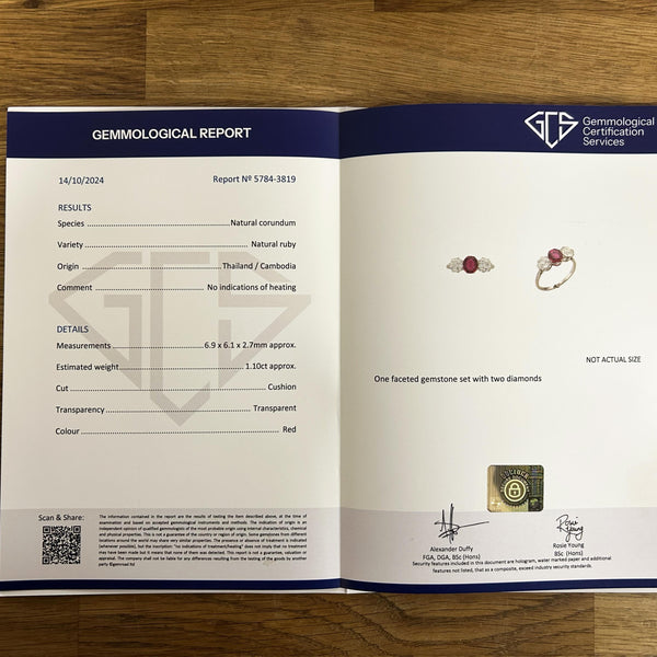 Antique 1.10 Carat Ruby and Diamond Three-Stone Ring