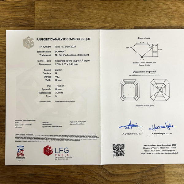 2.33 Carat Asscher Cut Diamond and Baguette Cut Diamond Three-Stone Ring