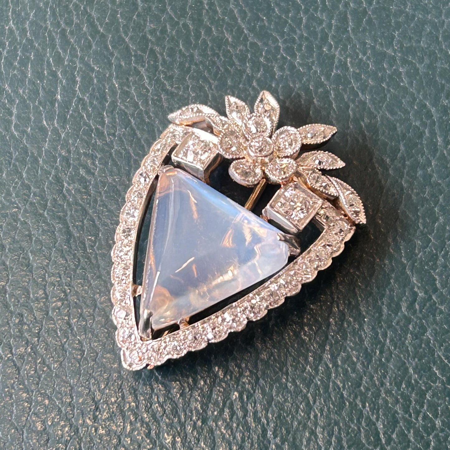 Edwardian Moonstone and Diamond Brooch