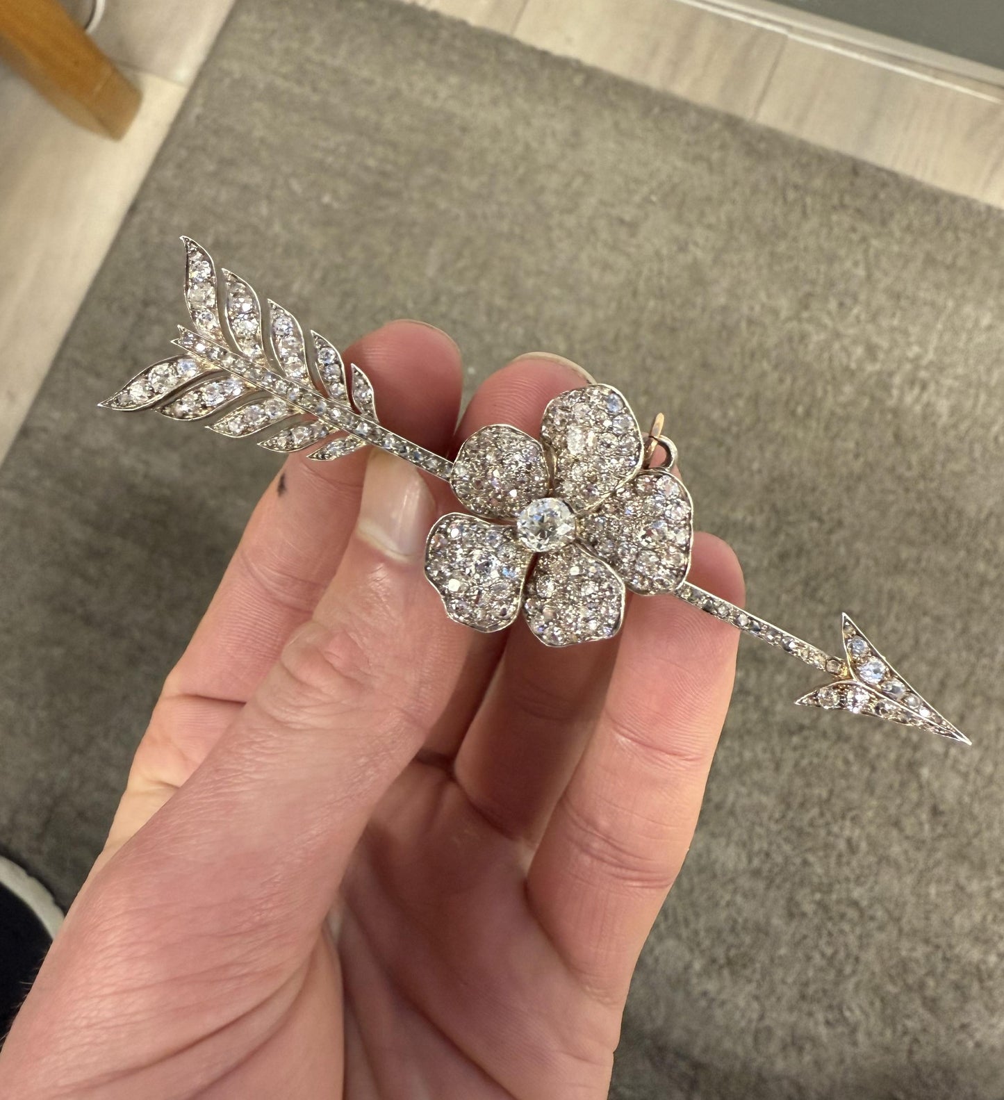 Victorian Large Diamond Arrow Brooch