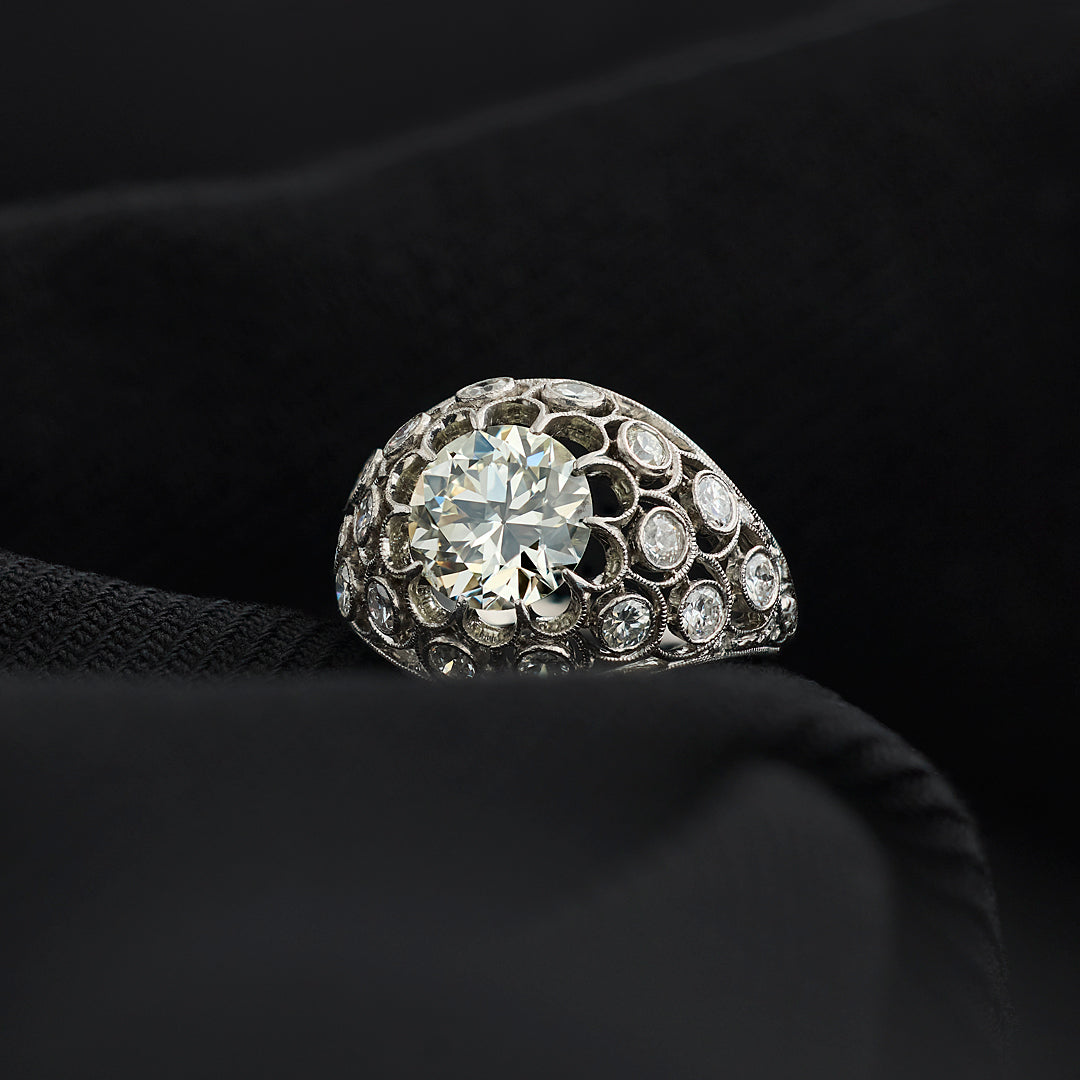Antique 3.00 Carat Old Cut Diamond Bombe Ring