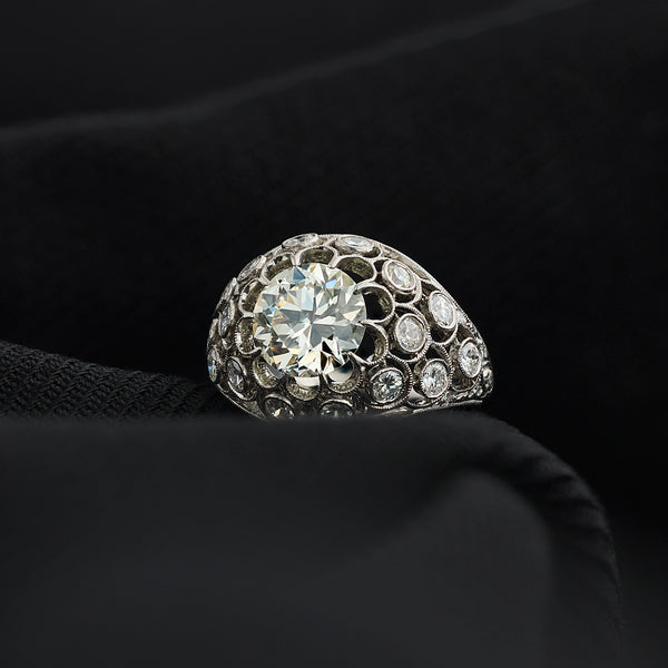 Antique 3.00 Carat Old Cut Diamond Bombe Ring