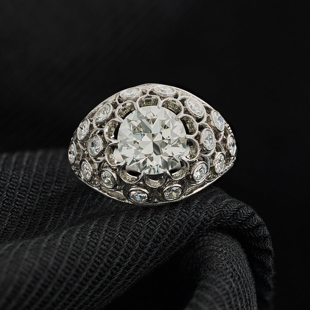 Antique 3.00 Carat Old Cut Diamond Bombe Ring