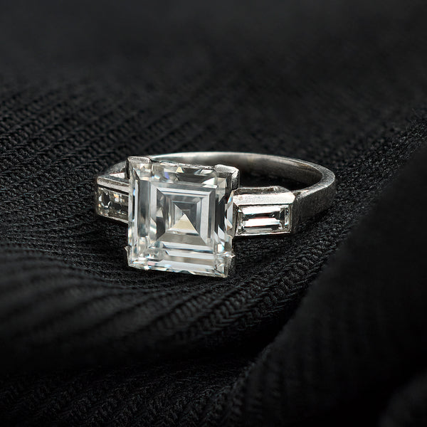 2.80 Carat Carré Cut Diamond Three-Stone Ring