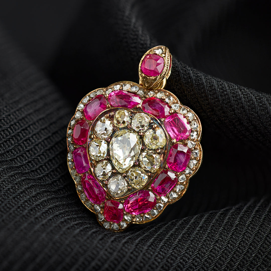 Victorian Burmese Ruby and Diamond Heart Locket Pendant