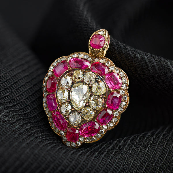 Victorian Burmese Ruby and Diamond Heart Locket Pendant