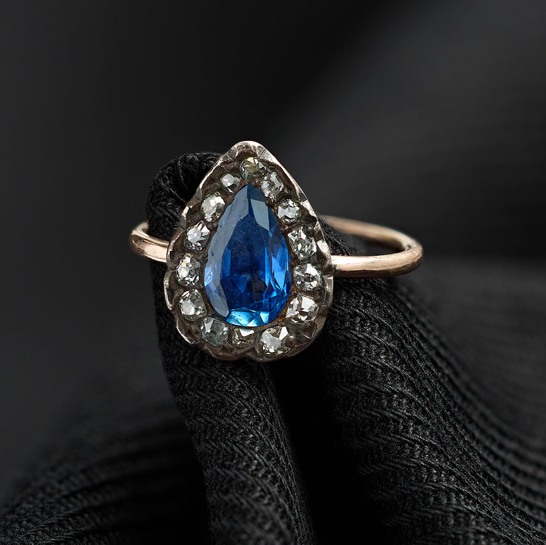 Georgian Sapphire and Diamond Cluster Ring